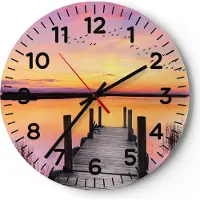 ARTTOR Wanduhr - Rund - Glasuhr - Fußgängerbrücke Sommer Menschen Liebe - 30x30cm - Schleichendes Uhrwerk - Lautlos - zum Aufhängen bereit - Dekoration Modern - Wanddekoration aus Glas - C4AR30x30-3056