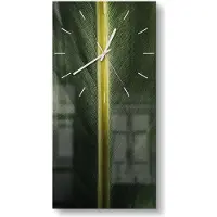 DEQORI Glasuhr 30x60 cm Modern 'Grüne Blattader' Wanduhr Glas Uhr Design leise Küchenuhr