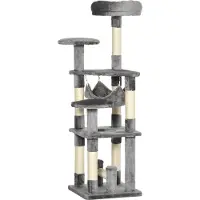 Dopwii Katzenbaum Katzenkratzbaum Katzenspielturm Katzen Kletterbaum Kratzbaum Hängematte Grau L40 x B40 x H132 cm