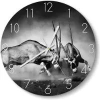 DEQORI Glasuhr Ø30 cm Zahlen 'Aggressive Oryxantilopen' Wanduhr Glas Uhr Design leise