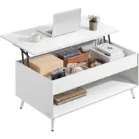 Vasagle Couchtisch mit verstellbarer Platte und verstecktem Fach schneeweiß-mattweiß LCT267WE01