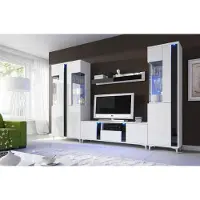 EURO-MEBLE Wandschrank Marco 1 Wohnzimmermöbel Set + Led (Weiss/Schwarz)