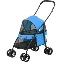JTI Hundebuggy Hundewagen klappbar mit Meshfenster für kleine Hunde und Katzen, 2 Sicherheitsleinen, Oxford Material in Blau