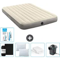 Intex Luftbett – 2 Personen – 152 x 203 x 25 cm – Beige – im Lieferumfang enthalten Spannbettuch - Küssen - Pumpe - Reperaturset en Kissenschutz