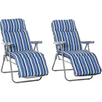 Welikera 2er-Set Liegestuhl Set mit Kissen klappbar Sonnenliege 5 Stufen verstellbarer Rückenlehne Gartenliege Gartenmöbel Set Stahl Polyester Blau 60 x 75 x 65-102 cm