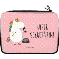 Mr. & Mrs. Panda Federmäppchen Einhorn Sekretärin - Rot Pastell - Geschenk, Einhörner, Federtasche, Schlampermäppchen, Bürohilfe, Schreibmappe, Mäppchen, Etui, Büro