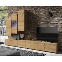 Ravio Wohnwand Amanda IX Oberschrank 300cm Wohnzimmer-Set Vitirne tv-Schränke viel Stauraum (Goldene Eiche)