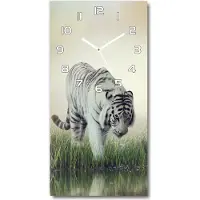 Tulup Wanduhr aus Glas – 30x60 cm - Glasbild - Glasuhr - Gehärtetes Glas -Weißer Tiger