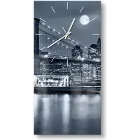 DEQORI Glasuhr 30x60 cm Modern 'Vollmond über New York' Wanduhr Glas Uhr Design leise