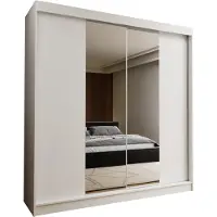 Masseno Schiebetürenschrank LUCENZA 200 cm Kleiderschrank Schlafzimmer Schrank 2-türig mit Spiegel Weiß