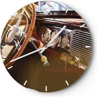 ARTTOR Wanduhr - Rund - Glasuhr - Auto Retro Vintage - 40x40cm - Schleichendes Uhrwerk - Lautlos - zum Aufhängen bereit - Dekoration Modern - Wanddekoration aus Glas - C3AR40x40-4939