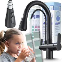 ARI 3-Wege Küchenarmatur NORDIC mit Wasserfilter-Anschluss, herausziehbare Brause, 360° schwenkbar, getrennte Wasserwege, Keramikkartusche Schwarz-matt
