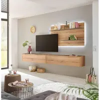Empinio24 Wohnwand Eiche 300 cm 3-teilig Nr 11 mit Beleuchtung Boston