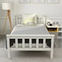 Xdovet Bettgestell mit Lattenrost und Kopfteil Holzbett Einzelbett Kinderbett Massivholzbett 90x200cm Weiß