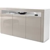 Vladon Sideboard Valencia, Germany, Kommode mit 3 Türen und 1 offenem Fach, Weiß matt/Sandgrau Hochglanz/Sandgrau Hochglanz (155 x 92 x 40 cm)