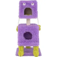 Goplus Katzenbaum, Katzenbaum in Monstermotiv mit 2 privaten Katzenhöhlen, Sisalpfosten und hängenden Spielzeugen, Lila