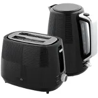 Fortuna Lai Wasserkocher- und Toaster-Set, 1,7 L, verschiedene Funktionen, Edelstahl, Schwarz