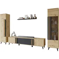 Mirjan 24 Wohnwand Helsinki II, TV-Möbel, Große Anbauwand, Schrankwand, Wohnzimmer-Set (Farbe: Artisan Eiche / Schwarzer Graphit, ohne Beleuchtung)