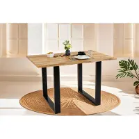 Casa Massiva Esstisch Tiger 160 x 85 cm, Mangoholz massiv & naturfarben, Baumkantentisch mit U-Metallgestell in Schwarz, echte Baumkante, Esszimmertisch in Vintage-Optik