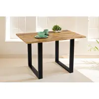 Casa Massiva Esstisch Tiger 120 x 80 cm, Mangoholz massiv & naturfarben, Baumkantentisch mit U-Metallgestell in Schwarz, echte Baumkante, Esszimmertisch in Vintage-Optik