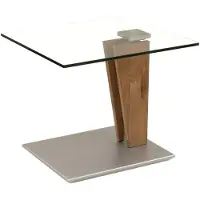 58 aufm Kessel Beistelltisch eckig Catlee 55x47x47 Sofatisch Massivholz höhenverstellbar Wildeiche/Klarglas/Edelstahl 16193