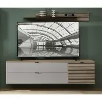 Freiraum Wohnwand >Ina< (3-teilig) in Riva Eiche Nachbildung / Cashmere - 200x62x44 (BxHxT)