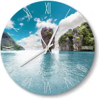 DEQORI Glasuhr Ø30 cm Römisch 'Paradiesisches Thailand' Wanduhr Glas Uhr Design leise