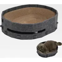 Markenlos Katzenbett und – Kratzmatte aus Karton für Katzen mit Glöckchen | aus Karton für Kätzchen | Schlafzimmer, Wohnzimmer, Büro, Balkon, Reisen, Innenbereich, Hotel, Camping