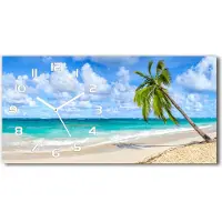 Tulup Wanduhr aus Glas – 60x30 cm - Glasbild - Glasuhr - Gehärtetes Glas - weisse-zeiger - Tropischer Strand