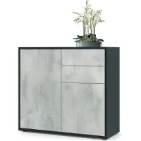 Vladon Sideboard Ben, Germany, Kommode mit 2 Türen und 2 Schubladen, Schwarz matt/Beton Oxid-Optik (79 x 74 x 36 cm)