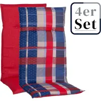 Green Spirit 4er Set Hochlehner Auflage Gold Coast, Motiv - Karo, rot - blau, 120x48,00x5,00cm