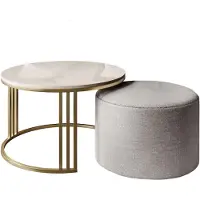 Lookway Couchtisch mit Hocker LORI Hochglanz Gold gebürstet/glänzender Kaschmir, Perfect Harmony 82