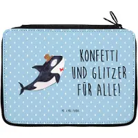 Mr. & Mrs. Panda Schlampermäppchen Orca Zylinder - Blau Pastell - Geschenk, Fete, Glückwunsch, Federmäppchen, Bleistiftetui, Geburtstag, Etui, Fest, Mäppchen, Meer