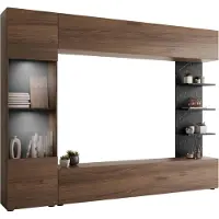 Mirjan 24 Wohnwand Lazando, Stilvoll Wohnzimmer-Set, Schrankwand, Praktisch Mediawand, TV-Schrank (Farbe: Nuss Warmia + Schwarz Marmor, mit weißer LED Beleuchtung)