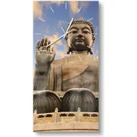 DEQORI Glasuhr 30x60 cm Modern 'Buddha über Hongkong' Wanduhr Glas Uhr Design leise Küchenuhr