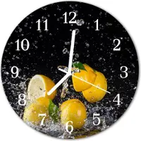 Tulup Glasuhr Wanduhr Küchenuhr Echt-Glas 30fi cm Zitronen gelb