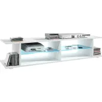 Vladon TV Board Movie V3 Lowboard 134 x 29 x 37,5 cm mit 6 offenen Fächern, inkl. LED-Beleuchtung Blau, Korpus in Weiß matt