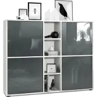 Vladon Highboard Cuba V3, Germany, Weiß matt/Grau Hochglanz - Moderne Anrichte mit 12 Fächern (130,5 x 105,5 x 35,5 cm)