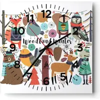 ARTTOR Wanduhr - Quadrat - Glasuhr - Winter Baum Wald Tiere - 30x30cm - Schleichendes Uhrwerk - Lautlos - zum Aufhängen bereit - Dekoration Modern - Wanddekoration aus Glas - C4AC30x30-2926