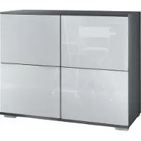 Vladon Kommode Rova V3, Moderner Küchenschrank mit 4 Push-to-Open Türen Anthrazit matt / Weiß Hochglanz (92,5 x 75.5 x 35)