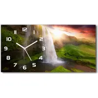 Tulup Wanduhr aus Glas – 60x30 cm - Glasbild - Glasuhr - Gehärtetes Glas - weisse-zeiger - Wasserfall