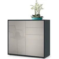 Vladon Sideboard Ben, Germany, Kommode mit 2 Türen und 2 Schubladen, Schwarz matt/Sandgrau Hochglanz (79 x 74 x 36 cm)