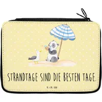 Mr. & Mrs. Panda Federtasche Sommer Strandtage Motiv - Gelb Pastell - Geschenk, Sommerferien, Urlaub Am Meer, Schlampermäppchen, Kuscheln, Strandurlaub, Abschiedsgeschenk