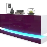 Vladon Sideboard City, Germany, Weiß matt/Brombeer Hochglanz inkl. LED - Moderne Kommode für Ihr Wohnbereich (178 x 72 x 38 cm)
