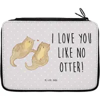Mr. & Mrs. Panda Bleistiftetui Otter Hände halten - Grau Pastell - Geschenk, Schreibmappe, Mäppchen, Verliebt, Federtasche, Paar, Schulmäppchen, Liebe, glücklich, Etui