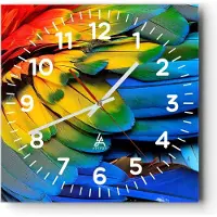 ARTTOR Wanduhr - Quadrat - Glasuhr - Feder Papagei Vogel - 40x40cm - Schleichendes Uhrwerk - Lautlos - zum Aufhängen bereit - Dekoration Modern - Wanddekoration aus Glas - C4AC40x40-3428