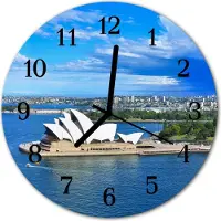Tulup Glasuhr Wanduhr Küchenuhr Echt-Glas 30fi cm Sidney Oper blau