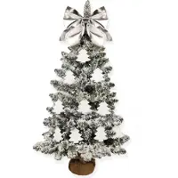 LAALU Künstlicher Weihnachtsbaum 60 cm mit LED-Beleuchtung, SCHNEEWALD, mit 23 Weihnachtsbaumschmuck, Pflanztopf mit Jutesack