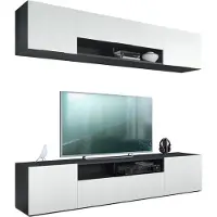 Vladon Wohnwand Mogan, Schwarz matt/Weiß matt - Moderne Anbauwand bestehend aus 2 TV-Boards (181 x 147 x 35 cm)