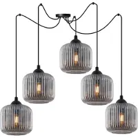 Light11 HOME Riffle Spider Hängelampe Schwarz 5 Flacher Graphit-Lampenschirm Zylinder E27